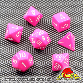 Set of 7 Chessex Pink  with White Polyhedral dice Games and Hobbies New Zealand