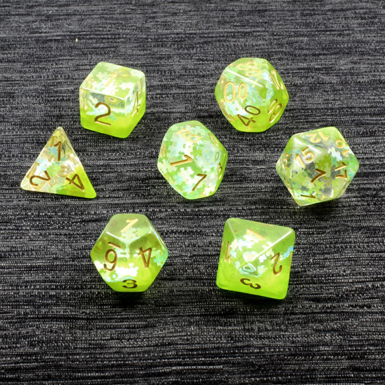 Set of 7 Green Jigsaw Confetti Polyhedral Dice Games and Hobbies NZ