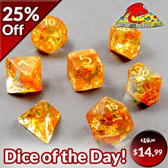 Set of 7 Orange Leaves Confetti Polyhedral Dice Games and Hobbies NZ