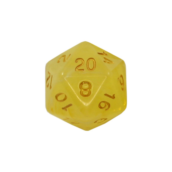 Set of 7 Pastel Yellow Vapour Translucent Polyhedral Dice with Gold Numbers NZ