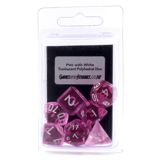 Set of 7 Pink and White Translucent Polyhedral Dice Games Hobbies New Zealand