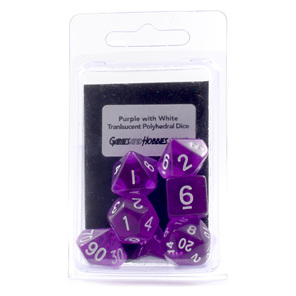 Set of 7 Purple and White Translucent Polyhedral Dice Games Hobbies New Zealand