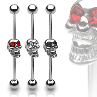 Silver Gem Eyed Skull Industrial Bar