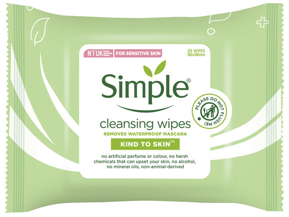 Simple Kind to Skin Facial Wipes Cleansing 25 Pack