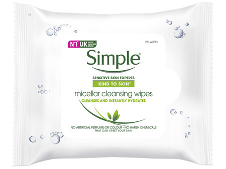 Simple Kind to Skin Facial Wipes Micellar 25 Pack