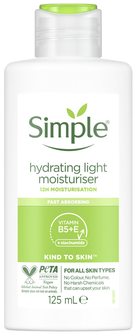 Simple Kind to Skin Hydrating Light Moisturiser for soft and smooth skin 125mL