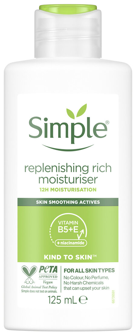 Simple Kind To Skin Replenishing Rich Moisturiser for nourished and smooth skin 125mL