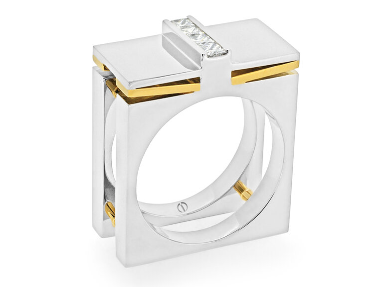 solid square chunky mens gold and diamond ring