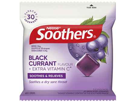 Soothers Blackcurrant Sore Throat Lozenges + Vitamin C 3x10 Pack 