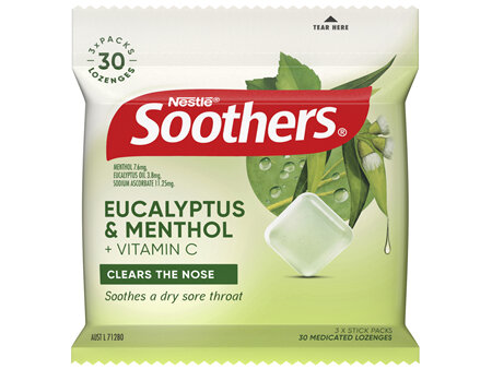 Soothers Eucalyptus & Menthol Sore Throat Lozenges + Vitamin C 3x10 Pack 