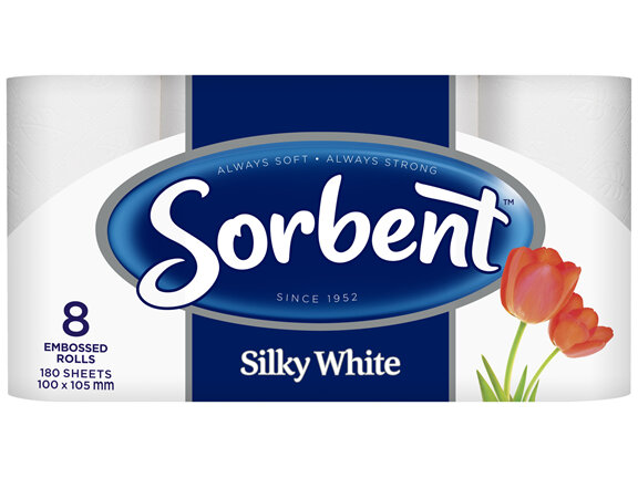 Sorbent 3 PLY Silky White Toilet Tissue - 8 Pack