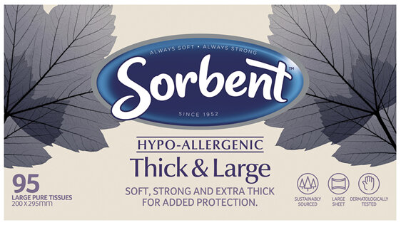 Sorbent Hypo-Allergenic Facial Tissue Thick & Large - 95 Pack