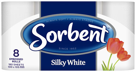 Sorbent Silky White Toilet Tissue 8 Pack