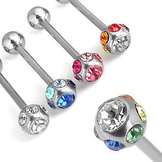 Stainless Steel Barbell w/Multi Crystal