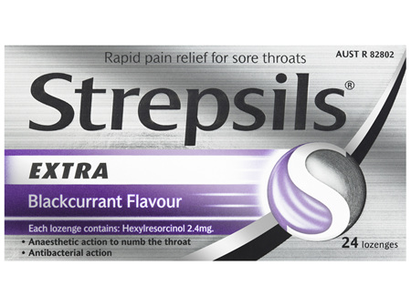 Strepsils Extra Blackcurrant Fast Numbing Sore Throat Pain Relief with Anaesthetic Lozenges 24pk