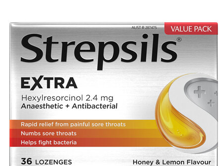 Strepsils Extra Honey and Lemon Fast Numbing Sore Throat Pain Relief with Anaesthetic Lozenges 36pk