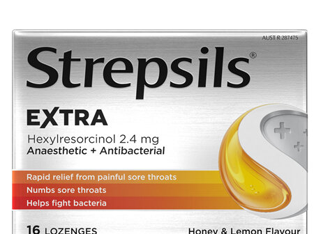 Strepsils Extra Honey and Lemon Fast Numbing Sore Throat Pain Relief with Anaesthetic Lozenges 16pk