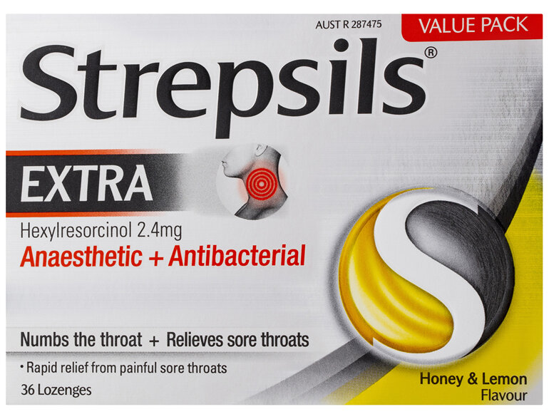 Strepsils Extra Honey and Lemon Fast Numbing Sore Throat Pain Relief with Anaesthetic Lozenges 36pk
