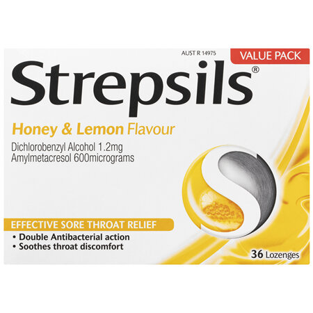 Strepsils Sore Throat Relief Honey & Lemon Lozenges 36 Pack