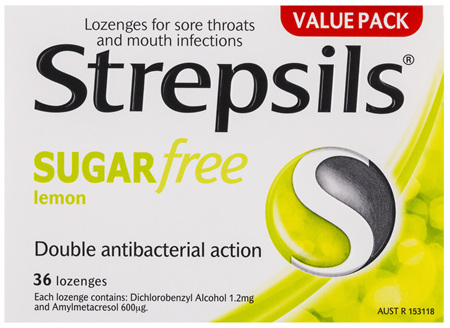 Strepsils Sore Throat Relief Sugar Free Lemon 36 Pack