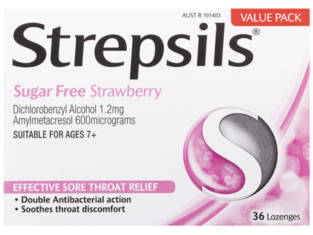 Strepsils Strawberry Sugar Free 36 Lozenges