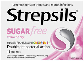 Strepsils Sugarfree Strawberry Lozenges 16 Pack