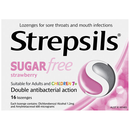 Strepsils Sugarfree Strawberry Lozenges 16 Pack