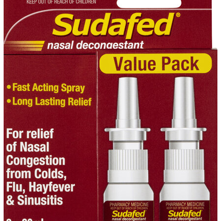 Sudafed Nasal Decongestant Sinus Relief Spray Value Pack 2x 20mL