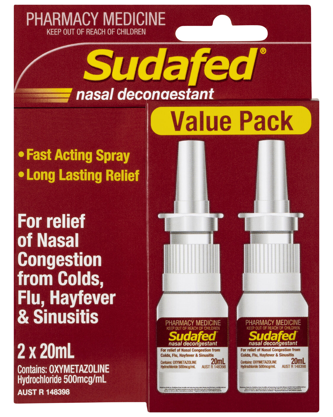 Sudafed Nasal Decongestant Sinus Relief Spray Value Pack 2x 20mL Smith's Pharmacy