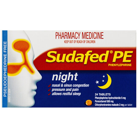 Sudafed PE Phenylephrine Night 24 Tablets