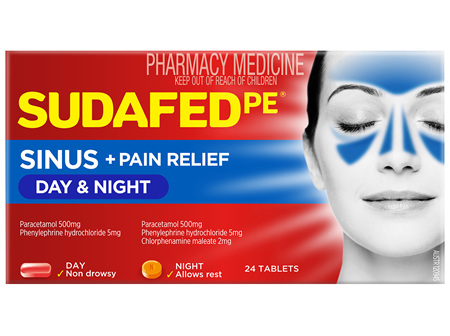Sudafed PE Sinus + Pain Relief Day & Night 24 Tablets