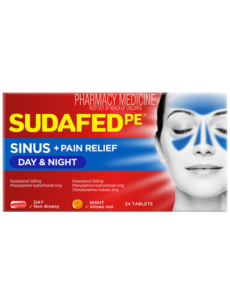 Sudafed PE Sinus + Pain Relief Day & Night 24 Tablets