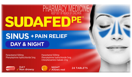 Sudafed PE Sinus + Pain Relief Day & Night Tablets 24 Pack