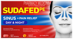 Sudafed PE Sinus + Pain Relief Day & Night Tablets 24 Pack