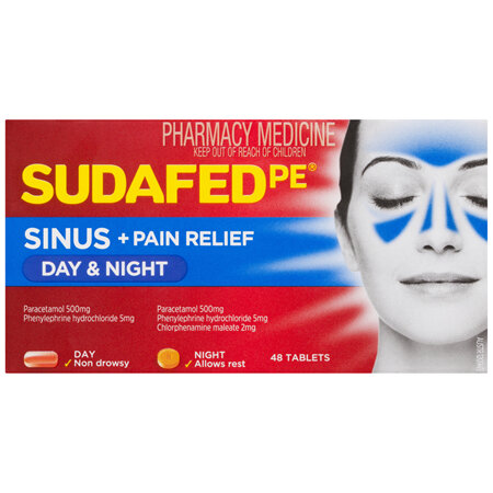 Sudafed PE Sinus + Pain Relief Day & Night Tablets 48 Pack