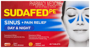 Sudafed PE Sinus + Pain Relief Day & Night Tablets 48 Pack