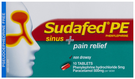 Sudafed PE Sinus + Pain Relief Tablets 10 New Pack
