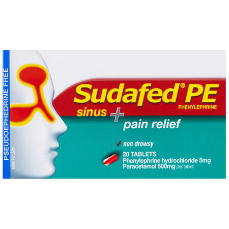 Sudafed PE Sinus + Pain Relief Tablets 20 Pack