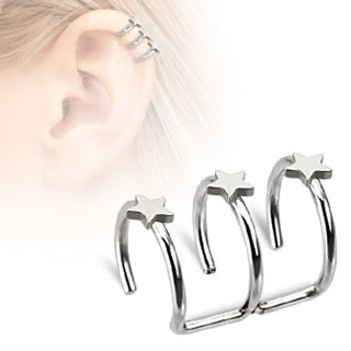 Surgical Steel Fake Cartilage 'Clip-On' Triple Closure Ring with Stars