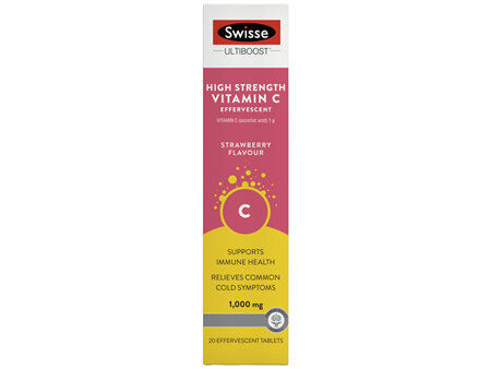 Swisse Ultiboost High Strength Vitamin C Efferverscent Strawberry 20 Tablets