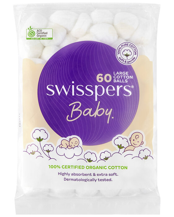 Swisspers Baby Organic Cotton Large Balls 60 Pack