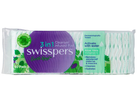 Swisspers Earth Kind 3in1 Cleanser Infused Pads - Aloe Vera & Vitamin E