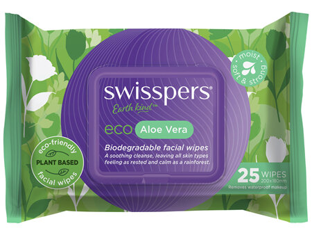 Swisspers Eco Aloe Vera Biodegradable Facial Wipes 25 Pack