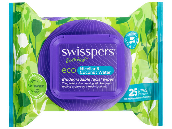 Swisspers Eco Micellar & Coconut Water Biodegradable Facial Wipes 25 Pack