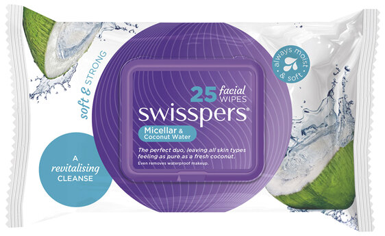 Swisspers Micellar and Coconut Water Facial Wipes 25 pack