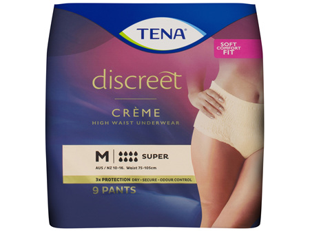 TENA Discreet High Waist Underwear Creme Super Medium 9 Pack