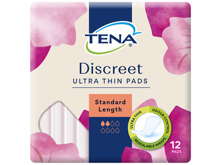 TENA Discreet Ultra Thin Pads Standard Length 12 Pack