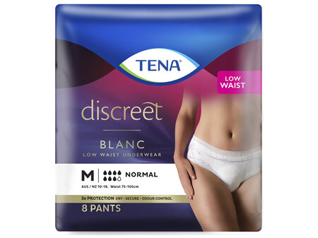 TENA Discreet Women's Low Waist Underwear White Medium (M) 8 Pack