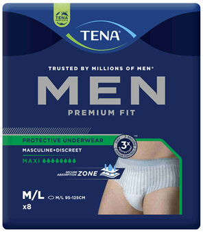 TENA Men Premium Fit Protective Underwear Level 4 Maxi Medium/Large (M/L) 8 Pack