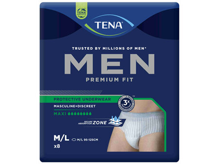TENA Men Premium Fit Protective Underwear Level 4 Maxi Medium/Large (M/L) 8 Pack